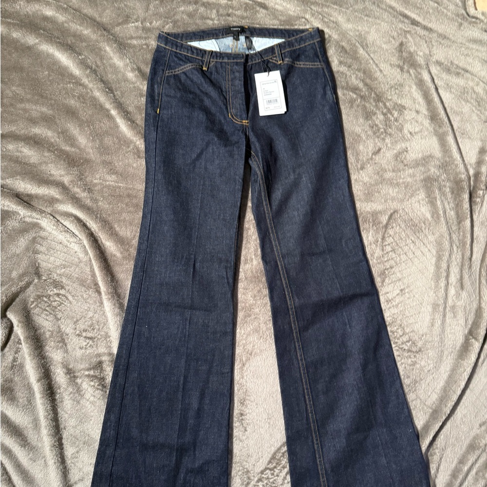 Theory indigo Theory Womens Denim High Waisted Demitria Dark Blue Flare Jeans